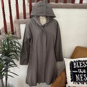 EILEEN FISHER Women's Gray Hooded Lightweight Midi Windbreaker Jacket S/P EUC